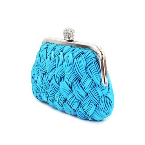 Evening Bag - Sophisticated Woven Satin Evening Clutch with Jeweled Ball Clasp - BG-AF12601AZ